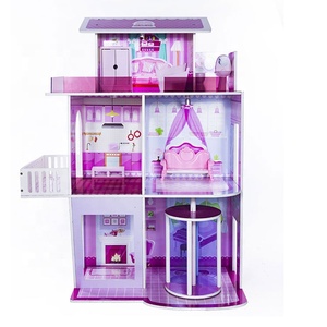 Fabricants de maisons de poupée en bois rose à trois étages pour grands enfants vente à chaud - Product Image 1