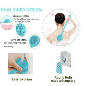 Exfoliating Shower Brush Silicone Back <b>Scrubbers</b> for Shower Bath <b>Body</b> Brush with Long Handle Silicone <b>Body</b> <b>Scrubber</b> - Product Image 2