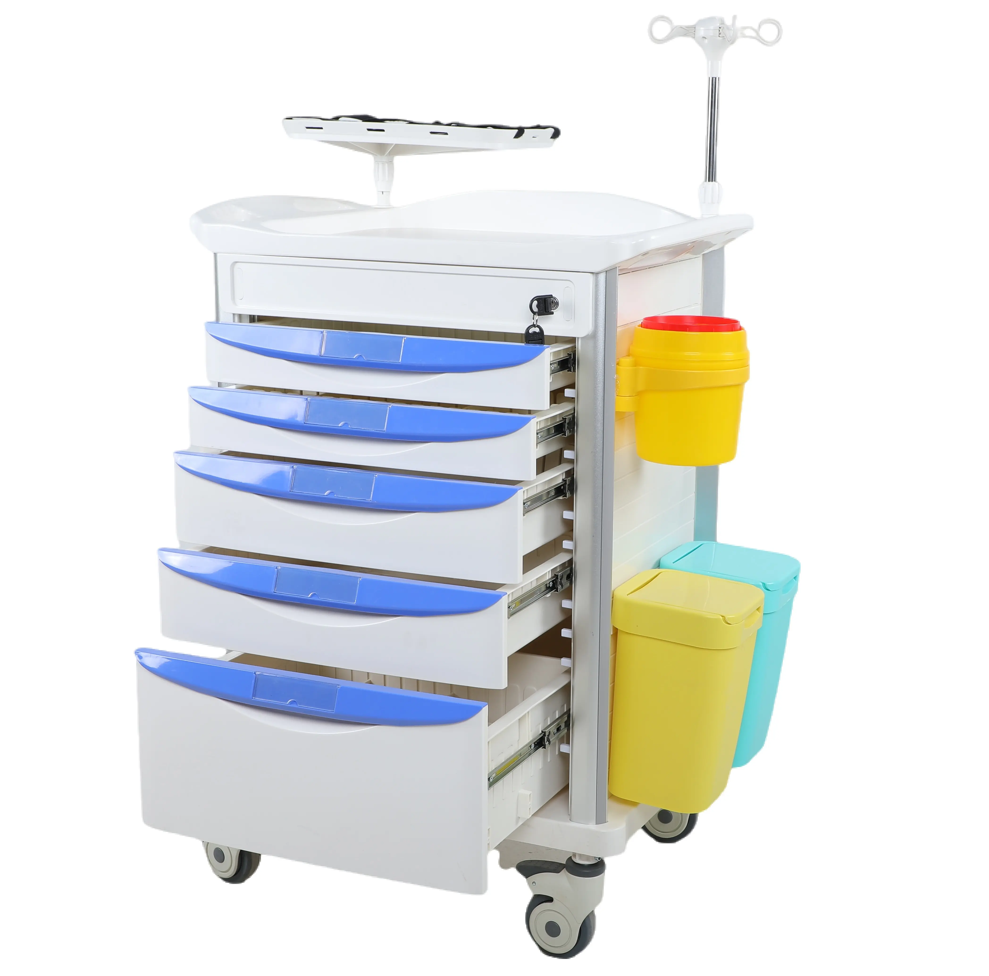 Mt Medische Medische Goedkope Multifunctionele Ziekenhuismeubilair Medische Plastic Lade Anesthesie En Noodtrolley Met Wielen