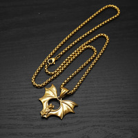 Liontin Punk Bat Vintage Berlapis Emas PVD 316L Stainless Steel, Perhiasan Fashion Berkualitas, Kalung Pria Grosir