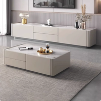 Table basse et meuble TV combinés en dalle de roche, style moderne minimaliste pour salon