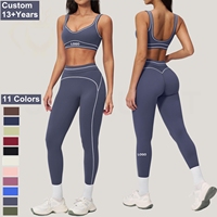 Ensemble de yoga et pilates rayé doux et extensible pour femmes, comprenant un legging taille haute et un soutien-gorge de sport (2 pièces) – Vêtements de sport pour la gym