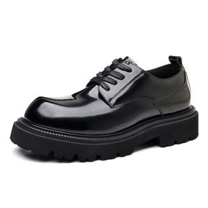 <b>Men's</b> Trendy Casual Pointed Toe Genuine Leather Office & Career Business <b>Shiny</b> Raised Heel Thick Sole Loafers - Product Image 1