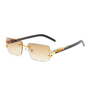 Lunettes <span class=keywords><strong>de</strong></span> soleil sans monture en métal personnalisées avec décor <span class=keywords><strong>de</strong></span> guépard, tête <span class=keywords><strong>de</strong></span> panthère rétro, verres colorés pour hommes et femmes - Product Image 6