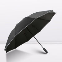 Parapluie pliable automatique de haute qualité, fourni par l'usine, avec lumière LED intégrée, anti-ultraviolet, tissu pongé noir robuste
