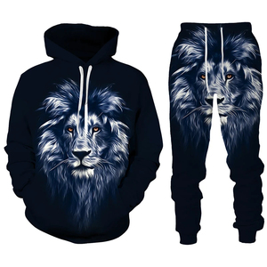 Moda animale il <span class=keywords><strong>leone</strong></span> stampa sublimazione set <span class=keywords><strong>felpa</strong></span> <span class=keywords><strong>con</strong></span> <span class=keywords><strong>cappuccio</strong></span> da uomo 2 pz set <span class=keywords><strong>felpa</strong></span> oversize abbigliamento uomo moda - Product Image 4