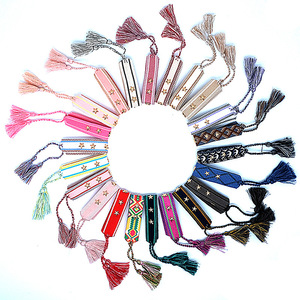 Pulseras de tela con borlas <span class=keywords><strong>y</strong></span> letras del zodiaco, regalos para parejas, pulseras de tela con Logo personalizado - Product Image 3