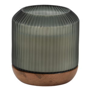 Ribbed Glass Scented <b>Candle</b> With Wood Base <b>Small</b> Votive For Indoor And Outdoor Use - Product Image 2