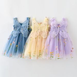 Ins senza maniche fiore ricamato Tulle bambine estate piccolo <span class=keywords><strong>vestito</strong></span> da principessa <span class=keywords><strong>con</strong></span> fiocco ali di farfalla per bambini all'ingrosso - Product Image 3