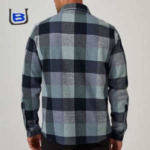 Camicia Shacket da <span class=keywords><strong>Uomo</strong></span> Urbana a Maniche Lunghe Slim Fit in <span class=keywords><strong>Lana</strong></span> Pesante e Calda con Logo Personalizzato e Tecnica di Tintura a Filo a Quadri - Product Image 3