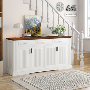 63 In Fluted Sideboard Buffet Cabinet With 4 Doors 3 Drawers <b>Kitchen</b> <b>Storage</b> Console Modern Coffee Bar Station - Product Image 1