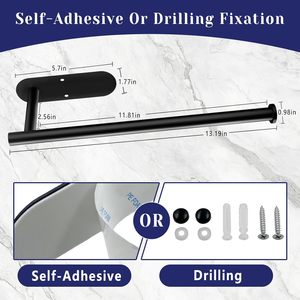 Support <span class=keywords><strong>mural</strong></span> auto-adhésif en acier inoxydable noir pour essuie-tout, fixation sans perçage pour cuisine, salle de bain, évier, garde-manger, réfrigérateur - Product Image 6