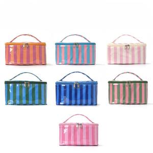 Striped Eco-Friendly Polyester Large Cosmetic <b>Case</b> Medium Size Water Resistant Zipper Closure Soft Handle Portable <b>Makeup</b> - Product Image 5