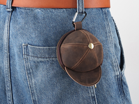Dompet Kulit Asli Crazy Horse Bentuk Topi Retro, Kantong Penyimpanan Koin, Dompet Koin Desain Retro dengan Carabiner
