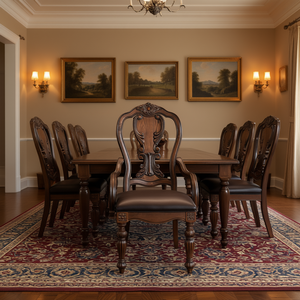 Traditional Dark <b>Oak</b> Dining Chairs Set Of 2 Pc With Faux Leather Seat Wood <b>Frame</b> Armrests For Formal Dining Room Furniture - Product Image 2