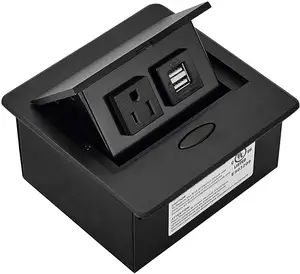 Caja de acero inoxidable para la oficina, salida emergente de mesa con 1 salida de corriente de CA y EE. UU., 2 puertos de carga USB, empotrada