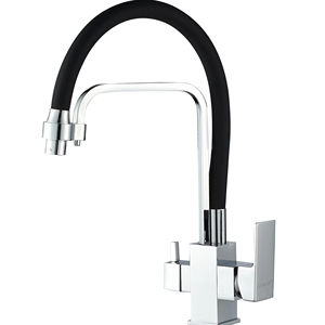 Ensemble de robinet de cuisine professionnel à poignée unique à 3 trous en finition or noir, technologie de filtration, tapis absorbant en diatomite - Product Image 1