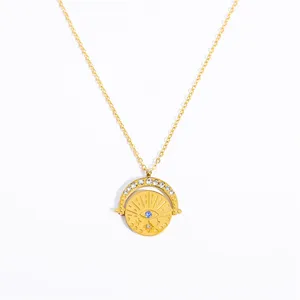 Collana Vintage con Ciondolo a Forma di Moneta Ovale, Occhio del Diavolo, Mano Turca, Occhio Malvagio, Stella e Luna, Placcata in Oro 18k - Product Image 2