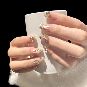 <span class=keywords><strong>Faux</strong></span> ongles courts en résine faits à la main en France, effet œil de chat, avec strass, dégradé, art des ongles, code court, doux - Product Image 3