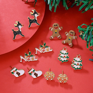Christmas Stud Earrings Zinc Alloy Reindeer Gingerbread Noel Tree Snowflake Gift Unisex Fashion Jewelry - Product Image 1