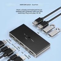 Hardrock 2025 Nouveau KVM HDMI2.0 2X1 USB2.0 avec télécommande 4K/60Hz (YUV4:2:0) Boîtier métallique moulé sur mesure