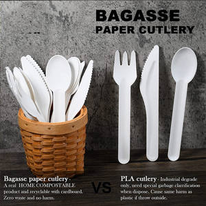 Commercio all'ingrosso 100% biodegradabile fibra di canna da zucchero bagassa usa e getta posate eco-friendly partito coltello forchetta coltellino - Product Image 2