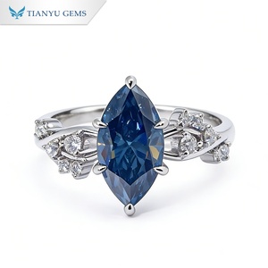แหวนเพชรพลอยสีน้ำเงินทรงมาร์คีส์ 18K แบบสั่งทำพิเศษจาก TIANYU GEMS ประดับลายดอกไม้และเพชรขาว วงแหวนทองคำขาวสำหรับผู้หญิง เหมาะสำหรับเป็นแหวนหมั้น - Product Image 1