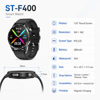 Jam Tangan Pintar ST F400 Sport Unisex Pelacak Kebugaran Pemantau Tidur Kompas Tali Logam IP67 Layar Sentuh Penuh Pengisian Daya Cepat