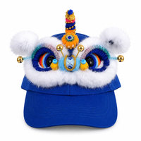Casquette de baseball style chinois Lion Dance Hat avec broderie 3D tête de lion, pompon et crinière en peluche moelleuse pour fête