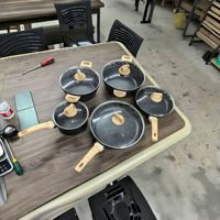 Ensemble de 5 ustensiles de cuisson en granit et marbre antiadhésifs avec poignée détachable pour cuisine domestique - Vente en gros