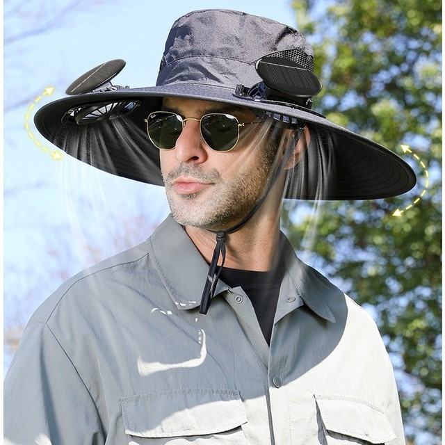 Outdoor Hiking Rechargeable Solar Fan UV Protection Hat Fishing Cap with Dual Cooling Fans for Men and Women