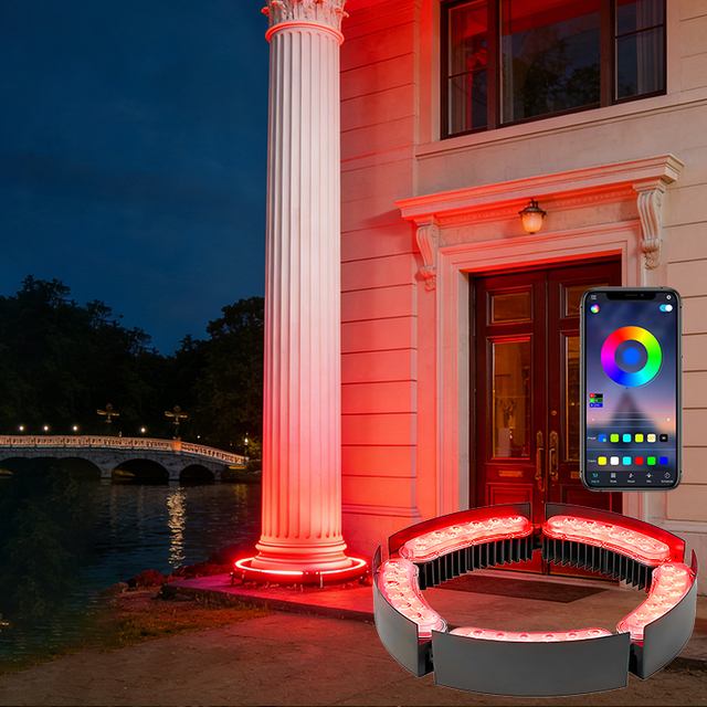 Smart APP Control RGB Palm Tree Ring Light 18W IP65 Waterproof for Building FacadeRoman Column Park GardenArchitectural Lighting