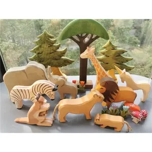 Kids Kleurrijke Houten Dieren Handgemaakte Basswood Blokken Stapelen Toys Bos Bomen Leeuw Olifant Giraffe Bear Kangoeroe