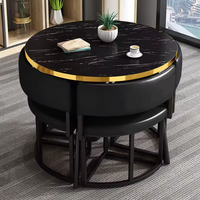 Table de cuisine ronde moderne MULIGNA, gain de place, en MDF avec pieds en métal, 4 chaises en cuir PU, ensemble table et chaises pour salle à manger, restaurant