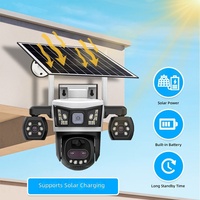 Caméra de surveillance V380 à triple objectif, zoom 10x, alarme intelligente, vision nocturne, alimentée par énergie solaire