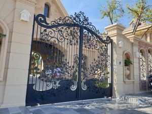 Puerta de Hierro Forjado de Diseño Personalizado, Producción en Vietnam, con Acabado de Superficie en Cobre Negro, Lámina de Acero de 8 mm - Product Image 4