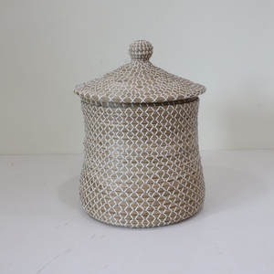 <b>Round</b> Seagrass <b>Basket</b> With Lid Classic Style Fruit Launry Snack Storage <b>Basket</b> for Decor Wholesale - Product Image 4