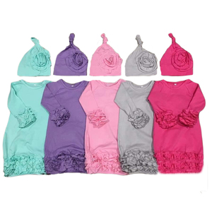 Conjunto de Ropa para Bebé Recién Nacido al por Mayor, Multicolor, Vestido de Manga Larga con Volantes, Estilo Raglán, y Gorro Anudado - Product Image 2
