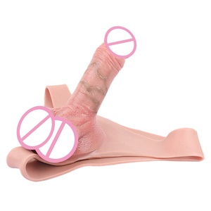 FAAK Strap-On Hollow <b>Dildo</b> Penis Sleeve Silicone Wearable <b>Dildo</b> Panties Briefs Ultra Elastic Harness Sex Toys for Men - Product Image 3
