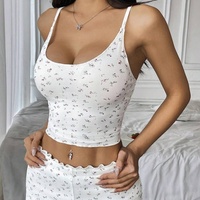 Pyjama à Bretelles Femme Sweethoney – Ensemble Décontracté et Sexy avec Débardeur et Pantalon à Bord Côtelé à Motifs Floraux – Style Européen et Américain pour la Maison