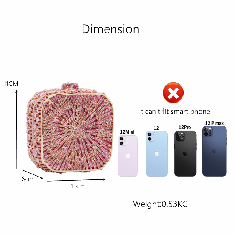 Elegant women evening party small box diamonds luxury clutches vintage pattern square crystal purses Bridal wedding party purses