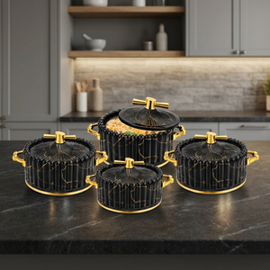 Service de table en céramique Anax 4 pièces avec couvercle, incrustation dorée, glaçure craquelée, design moderne et luxueux, compatible lave-vaisselle et four, résistant à la chaleur - Product Image 2