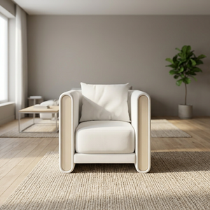 Minimalist <b>Square</b> Fabric Armchair With Wooden Legs Pillow Back Design For Living Room - Product Image 2