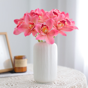 Bouquet de Cymbidium Artificiel Mohuage, 6 Tiges, Haute Simulation, Fleurs en Soie Plastique pour Décoration de Bureau et Maison - Product Image 2