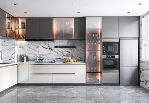<span class=keywords><strong>Cucina</strong></span> luminosa <span class=keywords><strong>a</strong></span> forma di L bianca <span class=keywords><strong>con</strong></span> tomaia in vetro smerigliato e flusso intelligente - Product Image 6