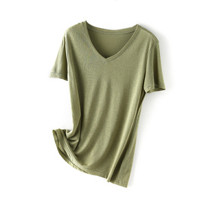 Großhandel anpassen Baumwolle Vneck T-Shirt Druck Kurzarm T-Shirts für Frauen - Product Image 3