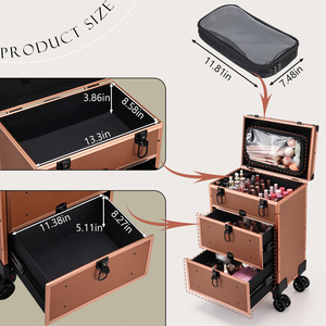 Chariot de maquillage professionnel en aluminium, organiseur de cosmétiques, chariot pour esthéticiennes, coiffeuses, artistes ongulaires, valise à roulettes - Product Image 5