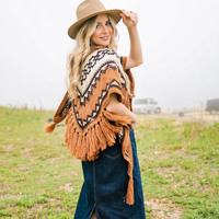 Poncho à capuche ethnique bohème pour femme et châle triangulaire en tricot, écharpe cape rétro en fausse laine à franges pour l'automne, l'hiver, les voyages et les activités de plein air