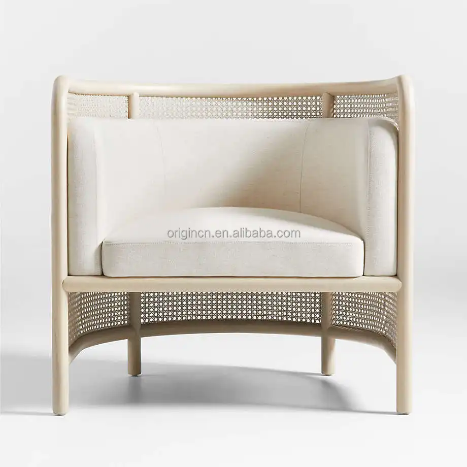 الكلاسيكية تصميم أثاث داخلي التقليدية برميل كرسي الروطان إطار خشبي المنجد المعيشة غرفة مقعد أريكة مجموعة