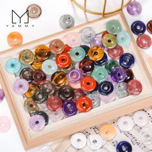 Tay Khắc 20Mm Chữa Bệnh Agate Ngọc Pha Lê Donut Mặt Dây Chuyền/Sphere Chủ Đá Tự Nhiên Vòng Tròn Đá Quý Donut Cho Tự Làm